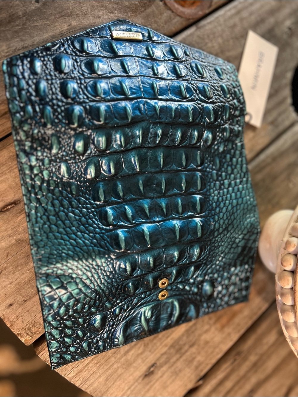 Brahmin Blue/Teal Croc-Embossed Leather Wallet - Picture 6 of 11